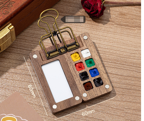 Portable Mini Walnut Watercolor Set with 8 Colors for Sketching & Journaling