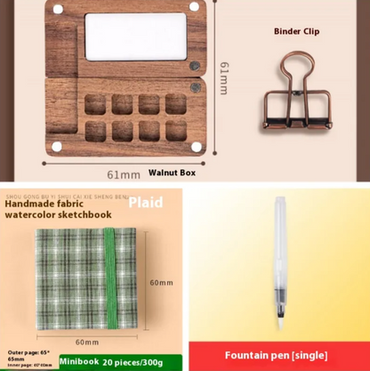 Portable Mini Walnut Watercolor Set with 8 Colors for Sketching & Journaling